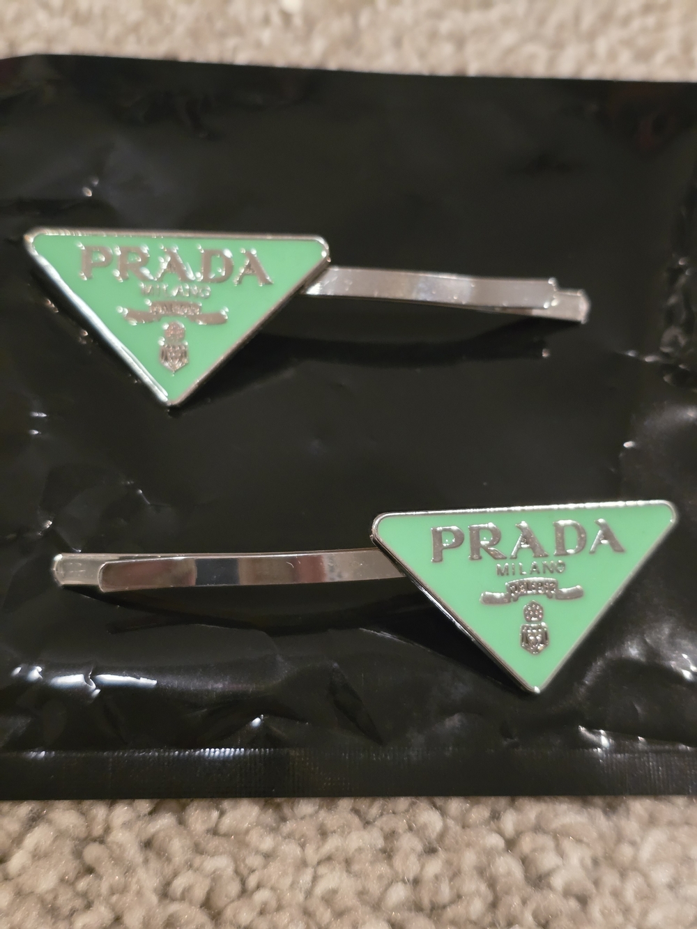 Prada Mint Green Triangle Logo Cuff Link Set - Picture 4 of 5